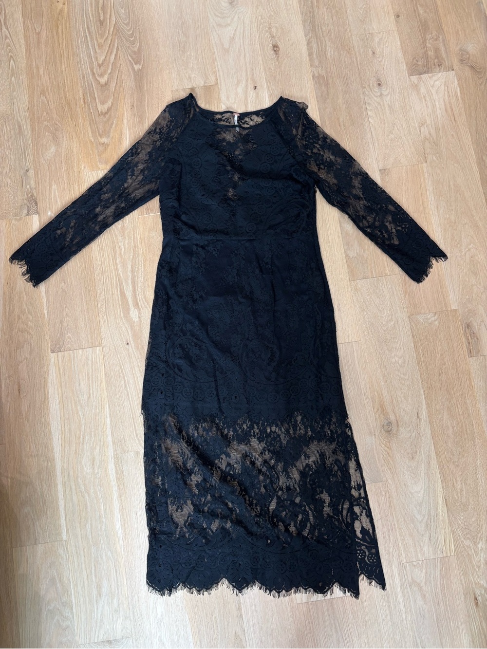 Free People Black Lace Long-Sleeve Midi Dress